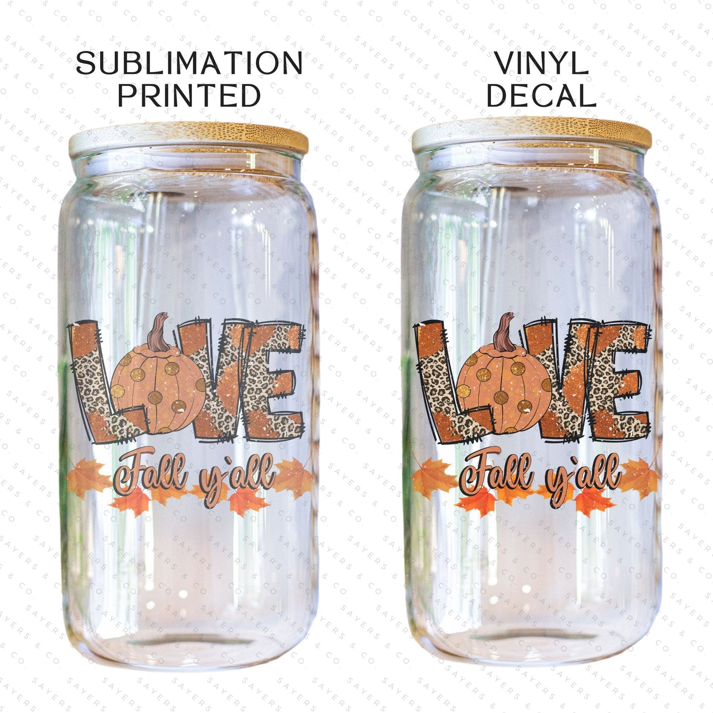 16oz "Love Fall Y’all" Glass Tumbler with Bamboo Lid and Straw