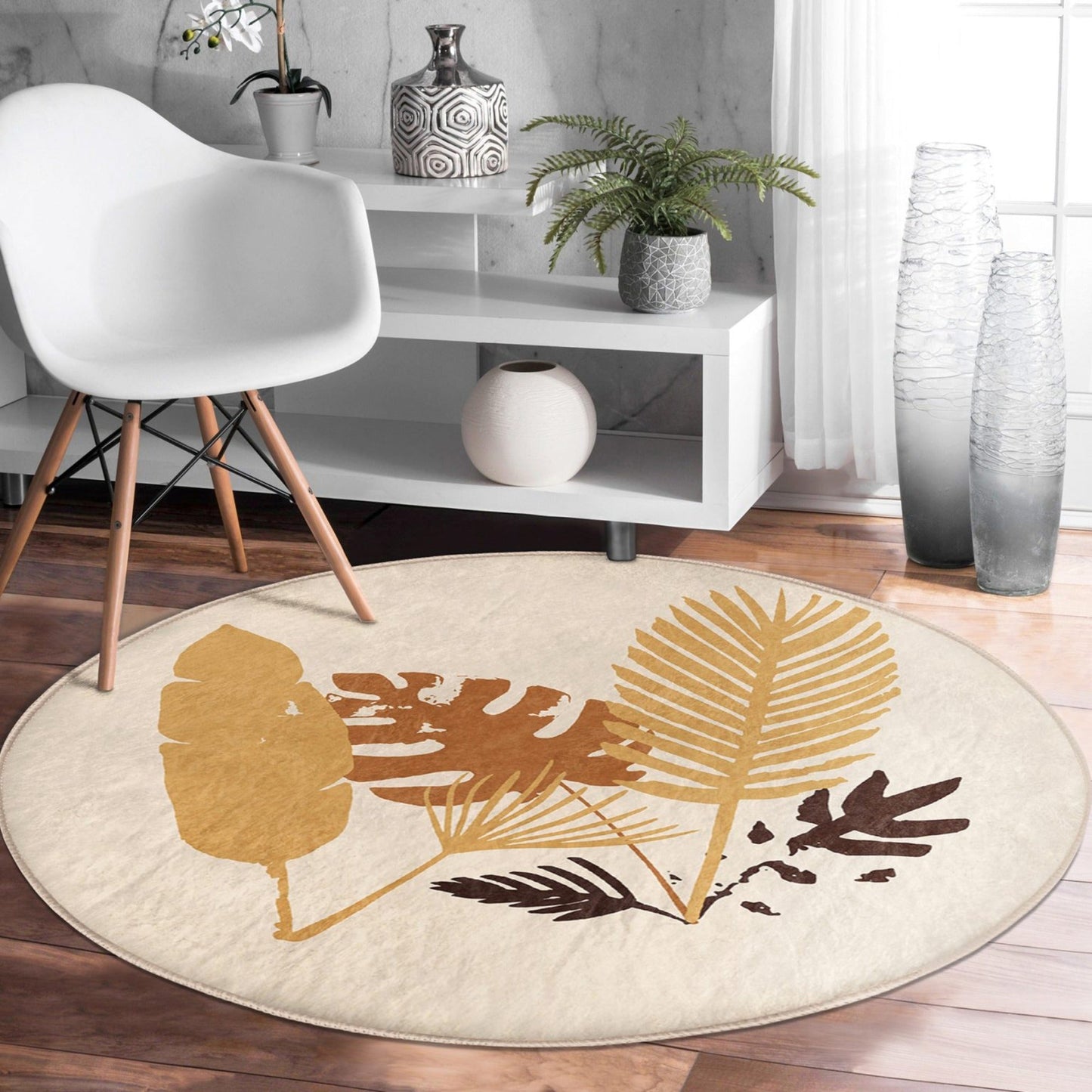 Fall Leaves Pattern Washable Round Rug | Home Autumn Decor