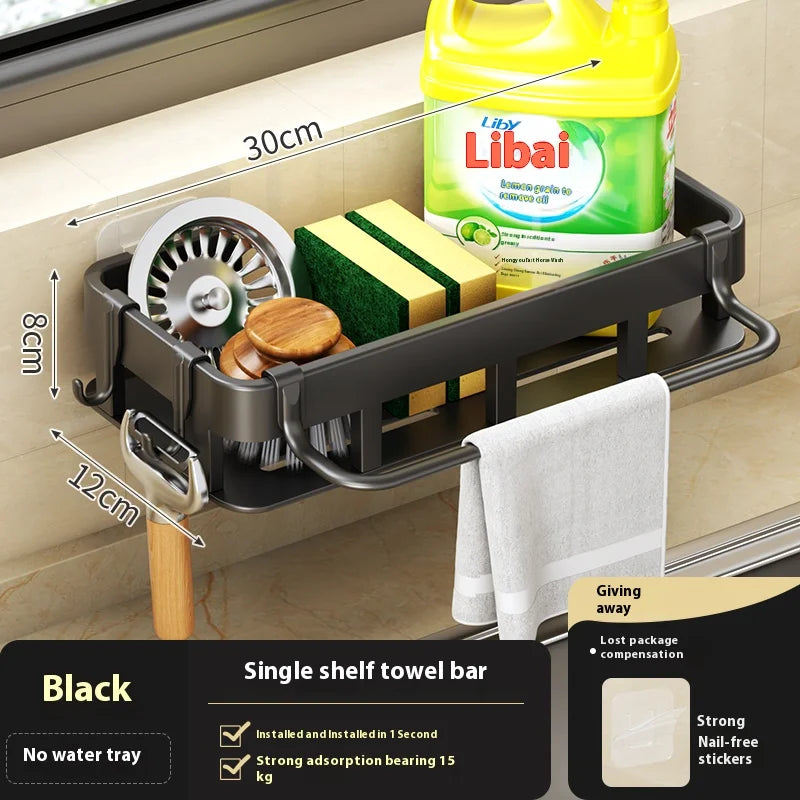 Wall-Mounted Kitchen Sink Drainer and Sponge Holder - No Drill Soap Rack for Easy Storage and Organization