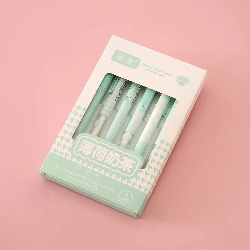 6-Piece Set: Fashion Gel Pens - Lovely Style Stationery with 0.5mm Black Ink, Perfect for Scrapbooking and Back-to-School Supplies
