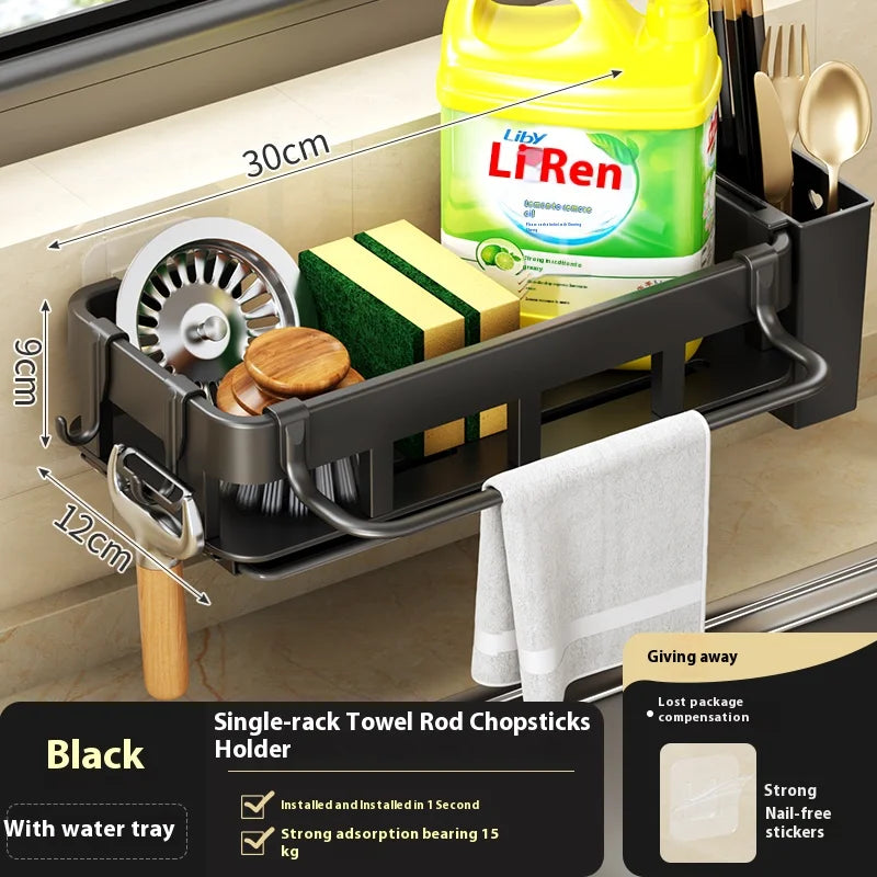 Wall-Mounted Kitchen Sink Drainer and Sponge Holder - No Drill Soap Rack for Easy Storage and Organization