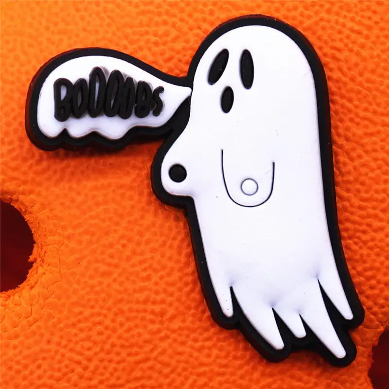 Single Sale: 1pc Cartoon Ghost Shoe Buckle - PVC Halloween Charm Decoration for Clogs, Ideal for Kids' Party Gifts