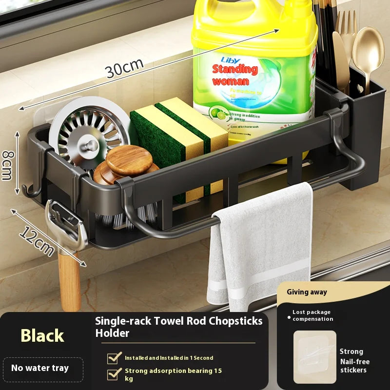 Wall-Mounted Kitchen Sink Drainer and Sponge Holder - No Drill Soap Rack for Easy Storage and Organization