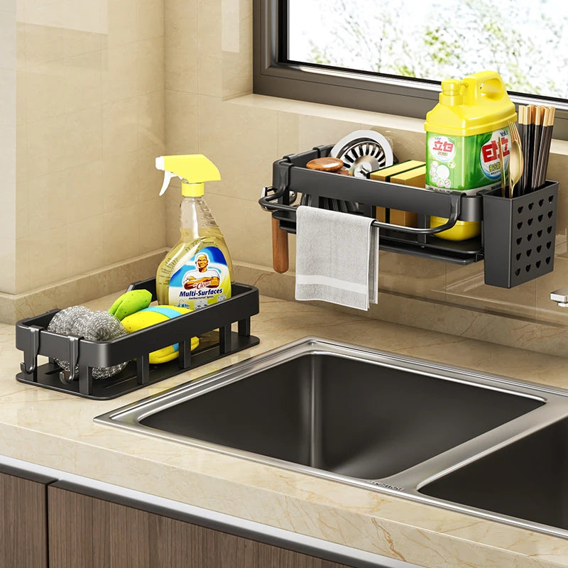 Wall-Mounted Kitchen Sink Drainer and Sponge Holder - No Drill Soap Rack for Easy Storage and Organization
