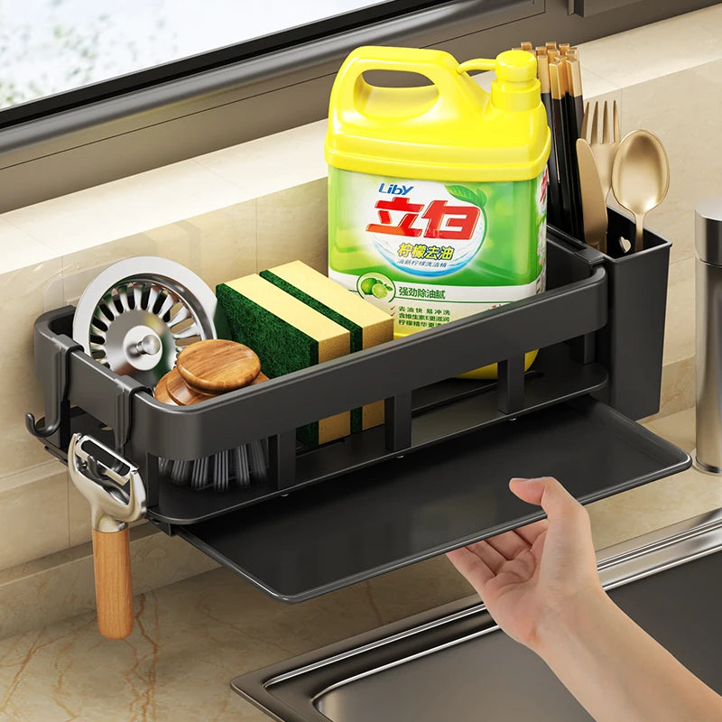 Wall-Mounted Kitchen Sink Drainer and Sponge Holder - No Drill Soap Rack for Easy Storage and Organization