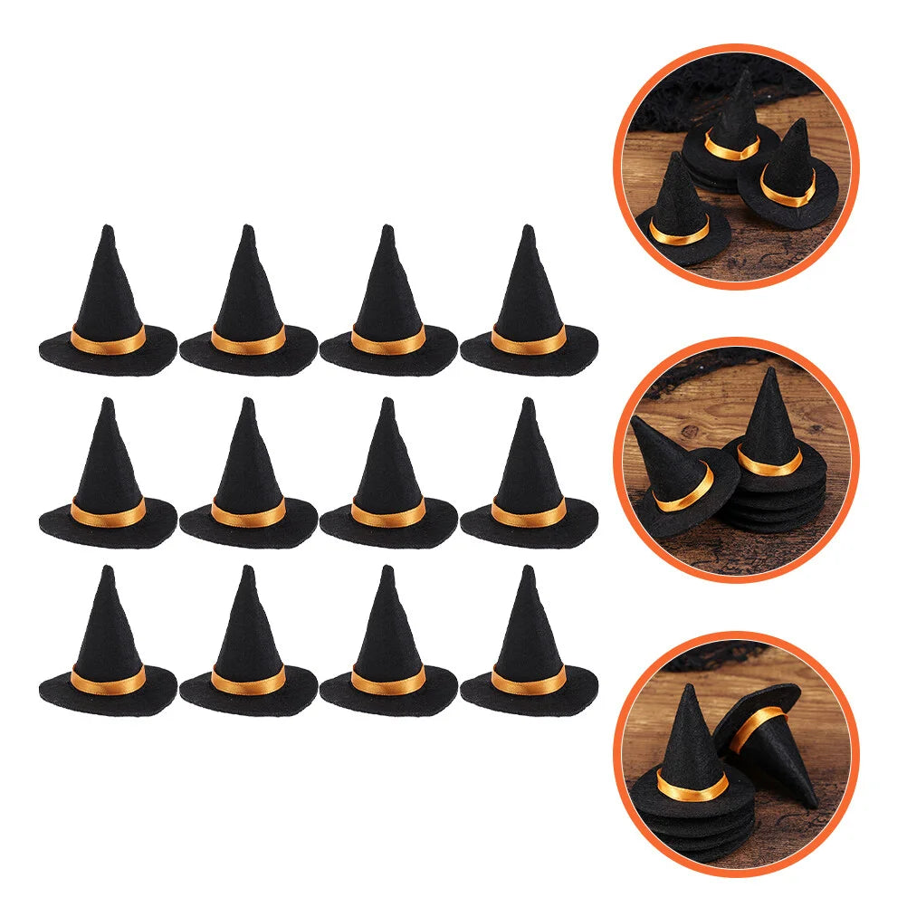 2 Pcs Halloween Decorations Mini Witch Hat Bottle Caps - DIY Crafts Accessory Felt Cloth Tiny Hats Ornament Covers