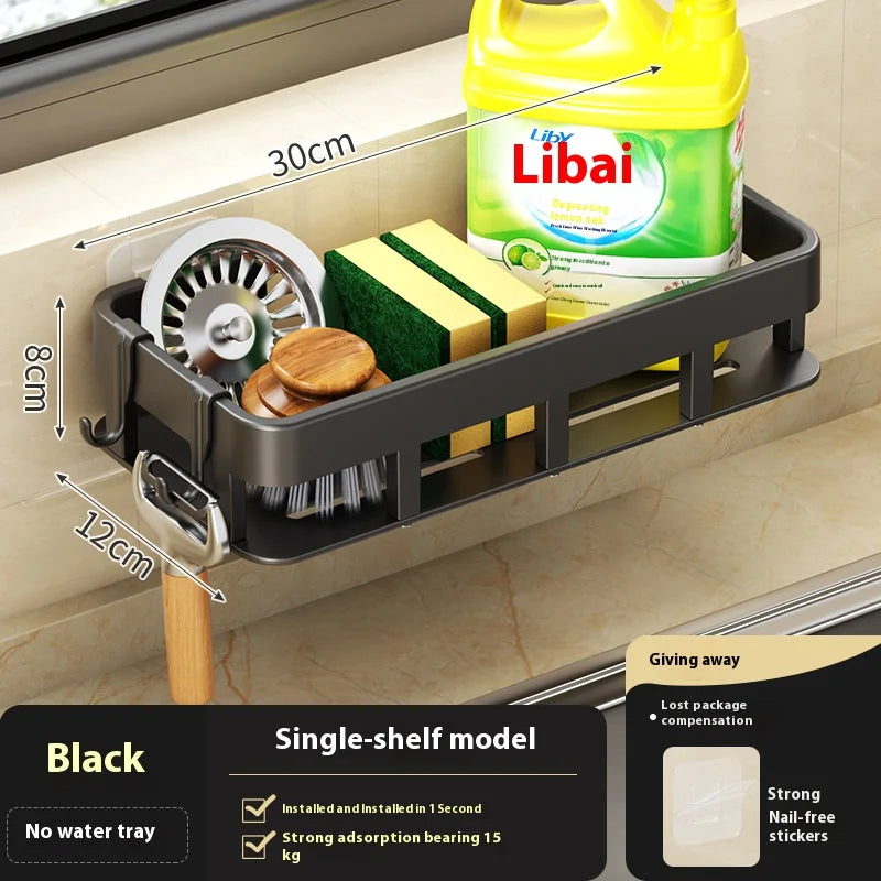 Wall-Mounted Kitchen Sink Drainer and Sponge Holder - No Drill Soap Rack for Easy Storage and Organization
