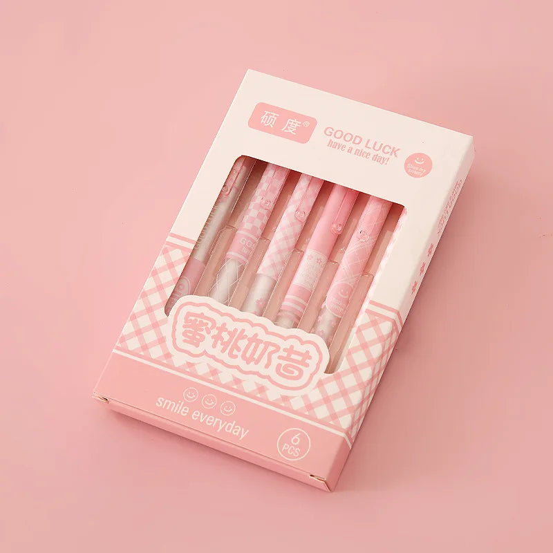 6-Piece Set: Fashion Gel Pens - Lovely Style Stationery with 0.5mm Black Ink, Perfect for Scrapbooking and Back-to-School Supplies