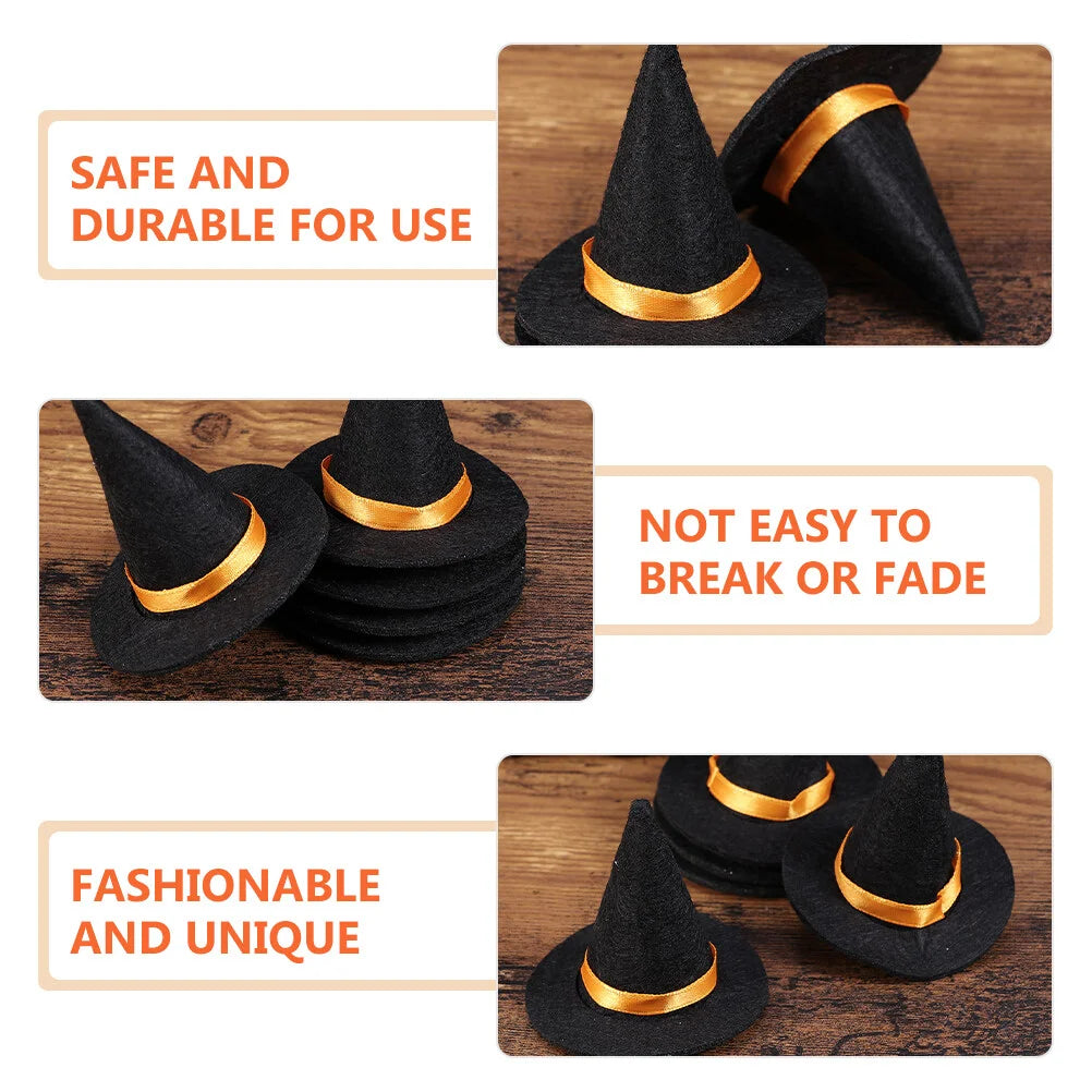 2 Pcs Halloween Decorations Mini Witch Hat Bottle Caps - DIY Crafts Accessory Felt Cloth Tiny Hats Ornament Covers