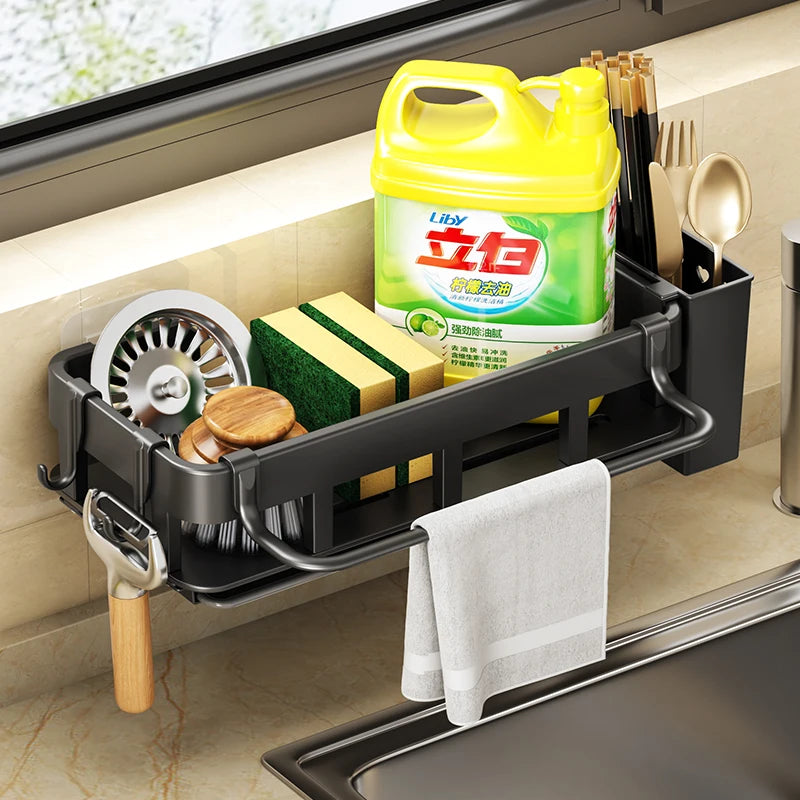Wall-Mounted Kitchen Sink Drainer and Sponge Holder - No Drill Soap Rack for Easy Storage and Organization
