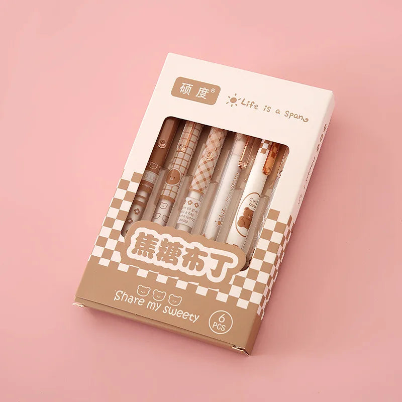 6-Piece Set: Fashion Gel Pens - Lovely Style Stationery with 0.5mm Black Ink, Perfect for Scrapbooking and Back-to-School Supplies