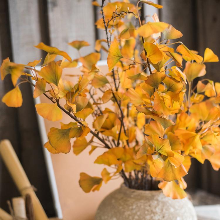 Yellow Artificial Ginkgo Leaf Stem - 37" Tall Faux Plant