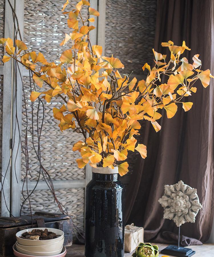 Yellow Artificial Ginkgo Leaf Stem - 37" Tall Faux Plant