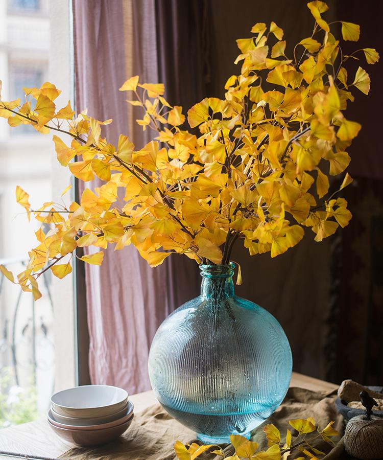 Yellow Artificial Ginkgo Leaf Stem - 37" Tall Faux Plant