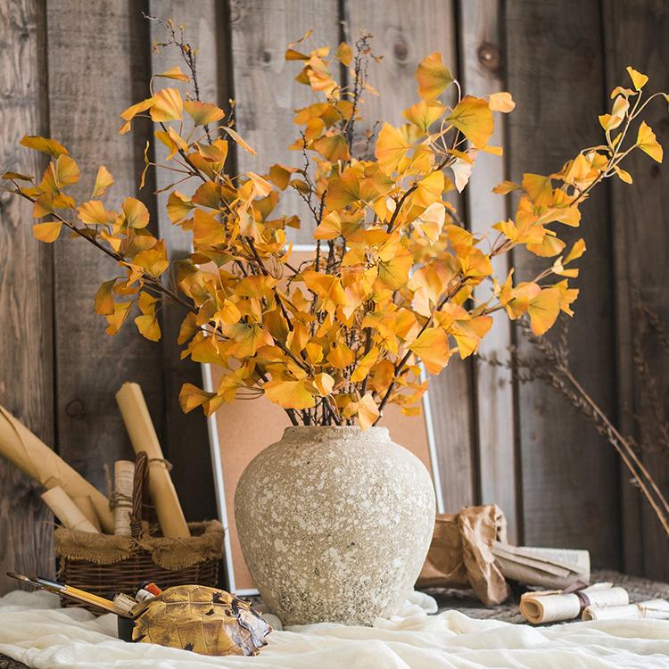 Yellow Artificial Ginkgo Leaf Stem - 37" Tall Faux Plant
