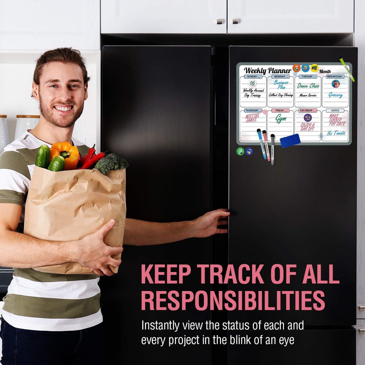 12x17 Inch Monthly Magnetic Calendar for Fridge with 3 Markers and Eraser