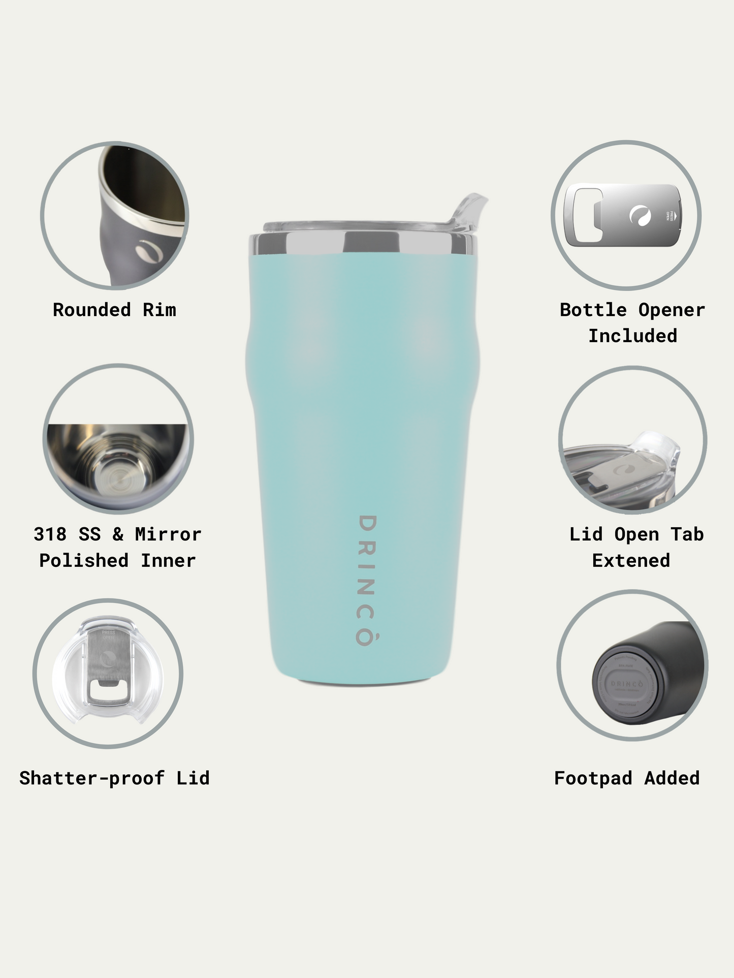 ChatGPT DRINCO THOR 20oz Insulated Tumbler Beer Mug with Bottle Opener – Aquamarine