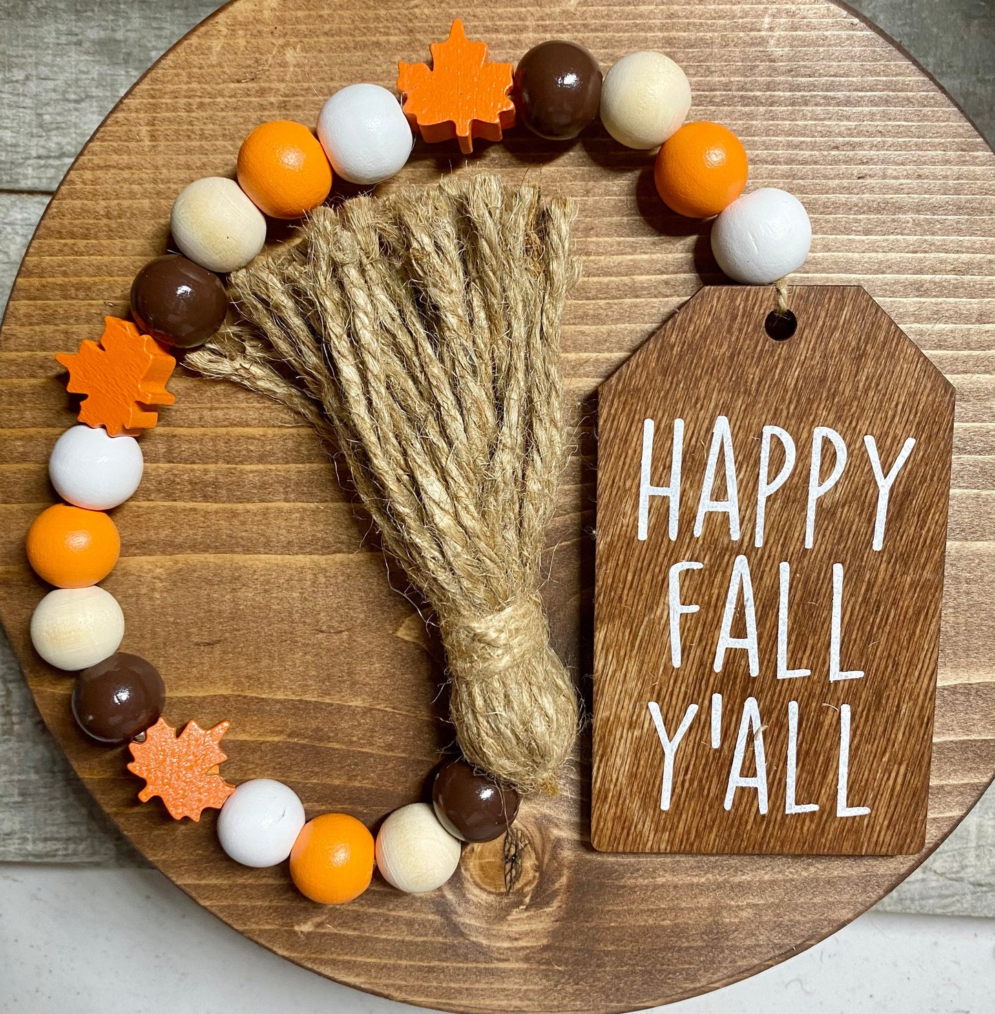 Fall Wood Bead Garland | Autumn Tiered Tray Decor | Seasonal Bead Accent
