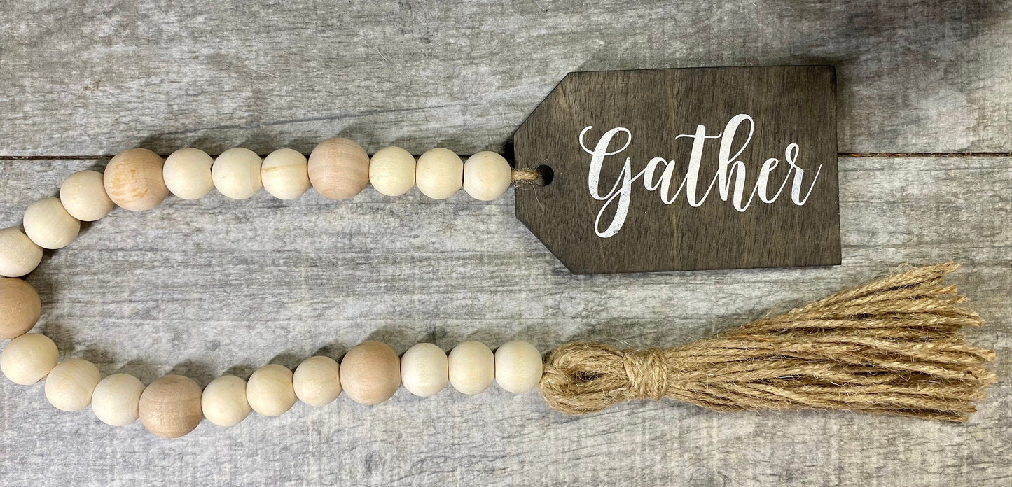 Fall Wood Bead Garland | Autumn Tiered Tray Decor | Seasonal Bead Garland