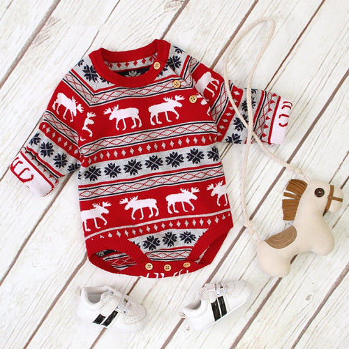 Baby Christmas Deer Pattern Long-Sleeve Onesie with Shoulder Buttons