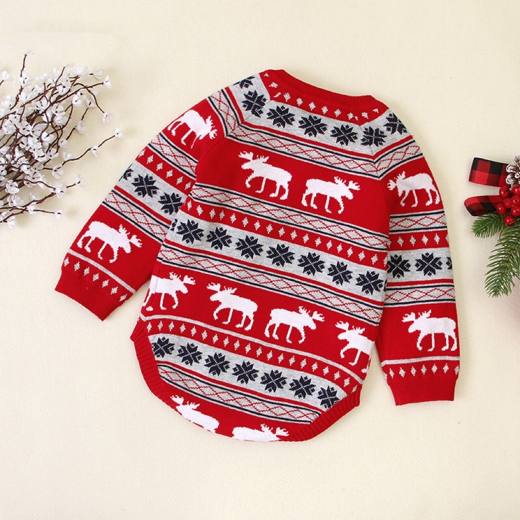 Baby Christmas Deer Pattern Long-Sleeve Onesie with Shoulder Buttons