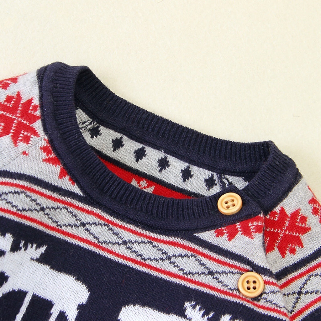 Baby Christmas Deer Pattern Long-Sleeve Onesie with Shoulder Buttons