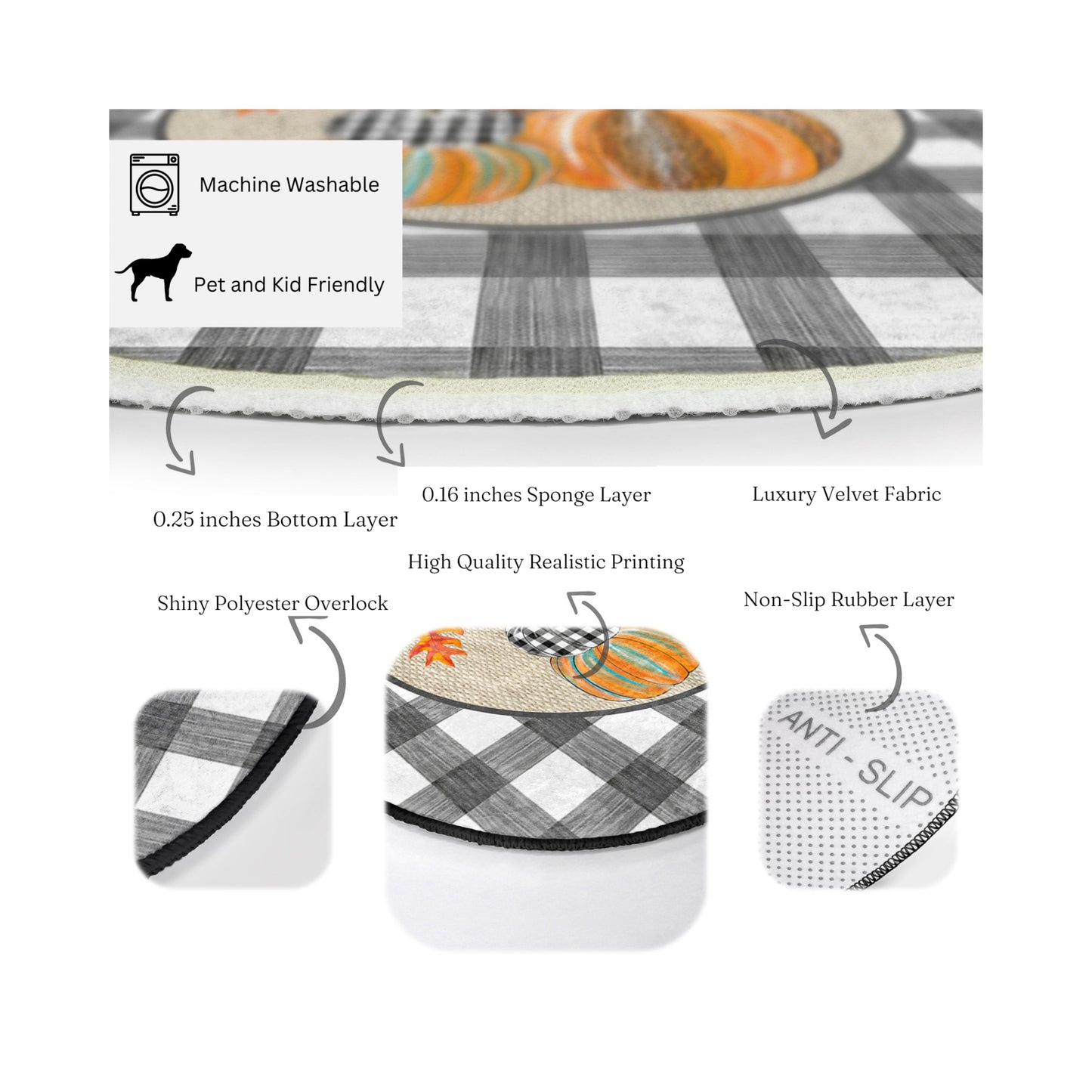 Hello Fall Pattern Washable Round Rug | Homeezone