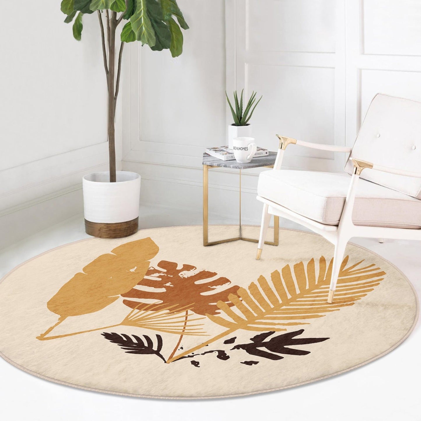 Fall Leaves Pattern Washable Round Rug | Home Autumn Decor