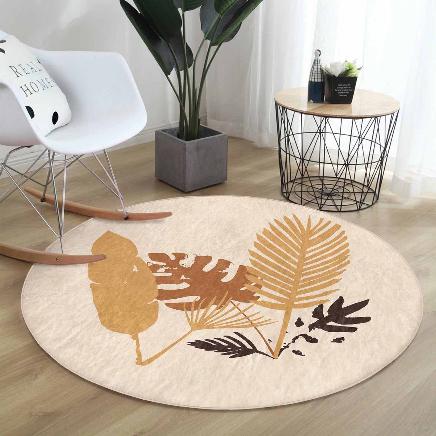 Fall Leaves Pattern Washable Round Rug | Home Autumn Decor