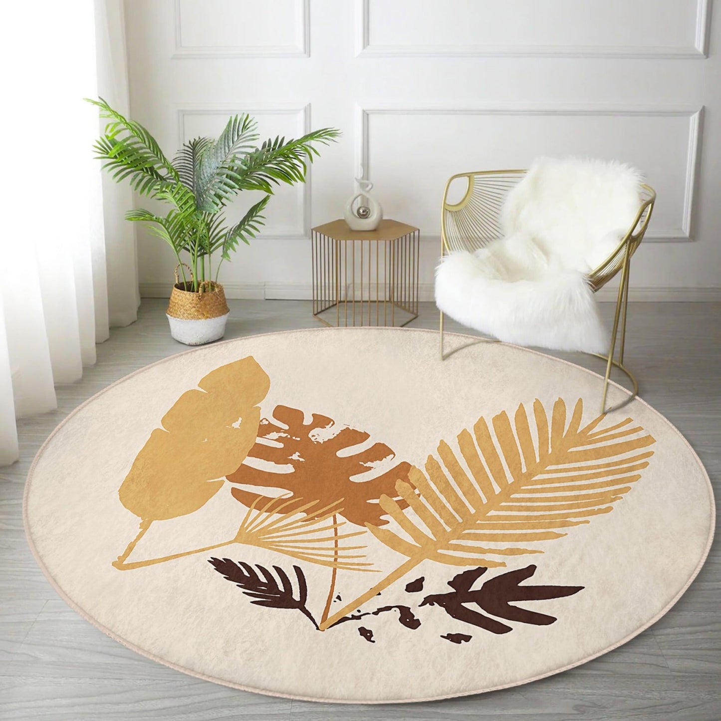 Fall Leaves Pattern Washable Round Rug | Home Autumn Decor