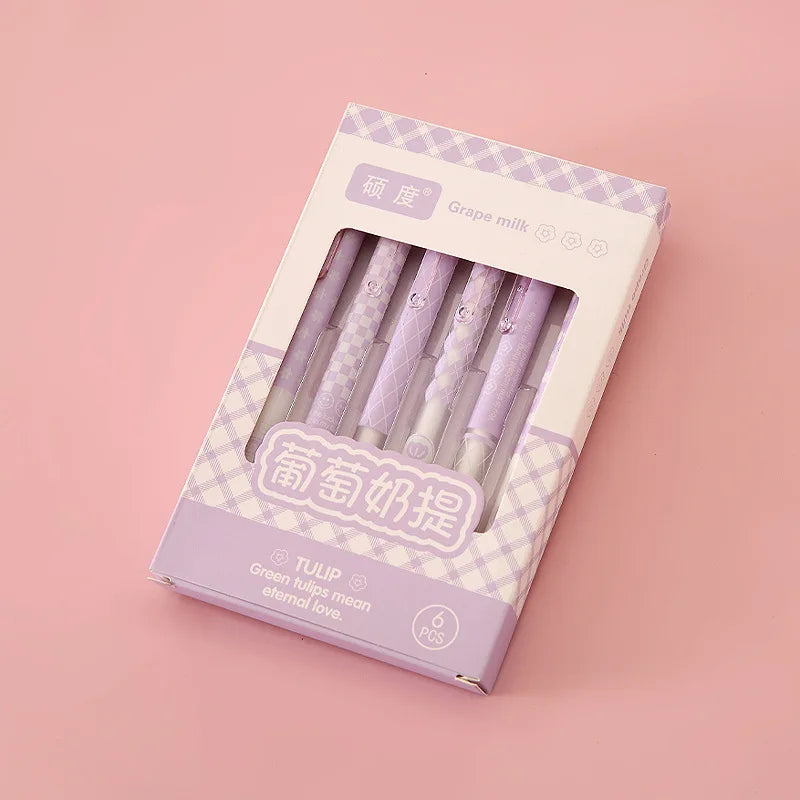 6-Piece Set: Fashion Gel Pens - Lovely Style Stationery with 0.5mm Black Ink, Perfect for Scrapbooking and Back-to-School Supplies