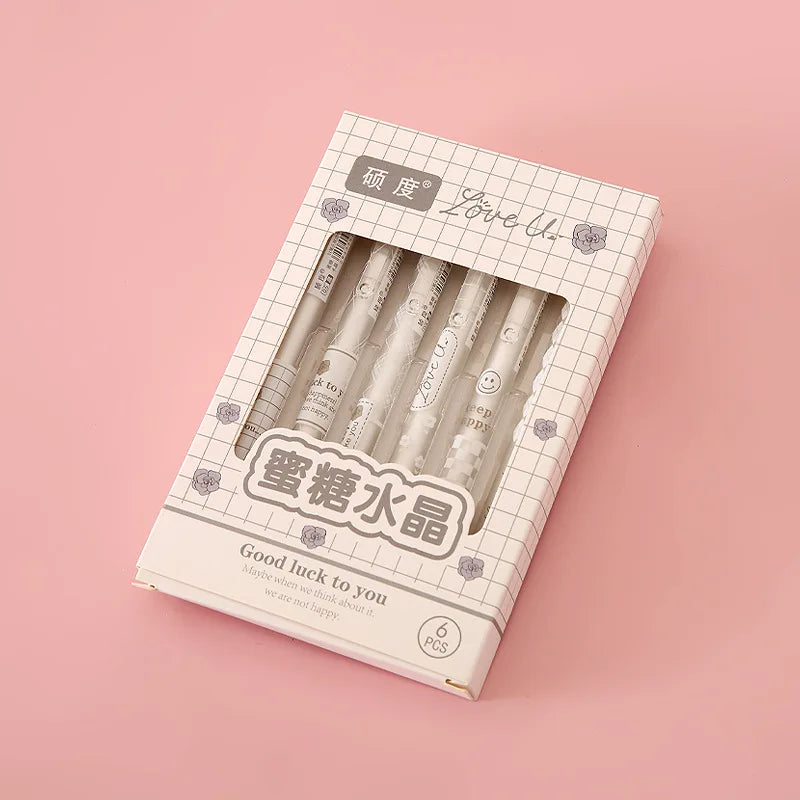 6-Piece Set: Fashion Gel Pens - Lovely Style Stationery with 0.5mm Black Ink, Perfect for Scrapbooking and Back-to-School Supplies
