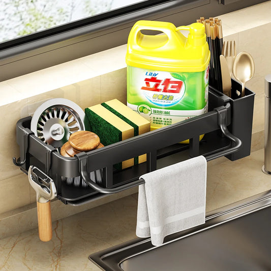 Wall-Mounted Kitchen Sink Drainer and Sponge Holder - No Drill Soap Rack for Easy Storage and Organization