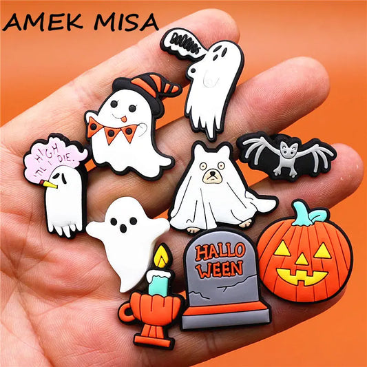 Single Sale: 1pc Cartoon Ghost Shoe Buckle - PVC Halloween Charm Decoration for Clogs, Ideal for Kids' Party Gifts
