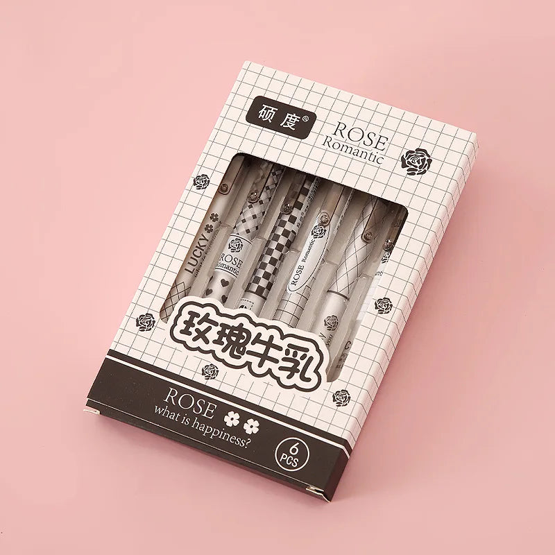 6-Piece Set: Fashion Gel Pens - Lovely Style Stationery with 0.5mm Black Ink, Perfect for Scrapbooking and Back-to-School Supplies
