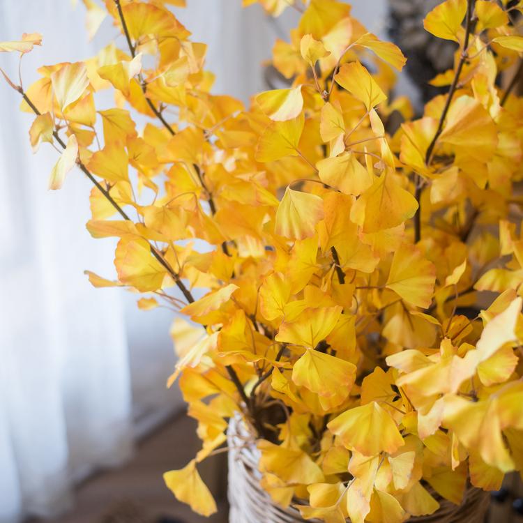 Yellow Artificial Ginkgo Leaf Stem - 37" Tall Faux Plant