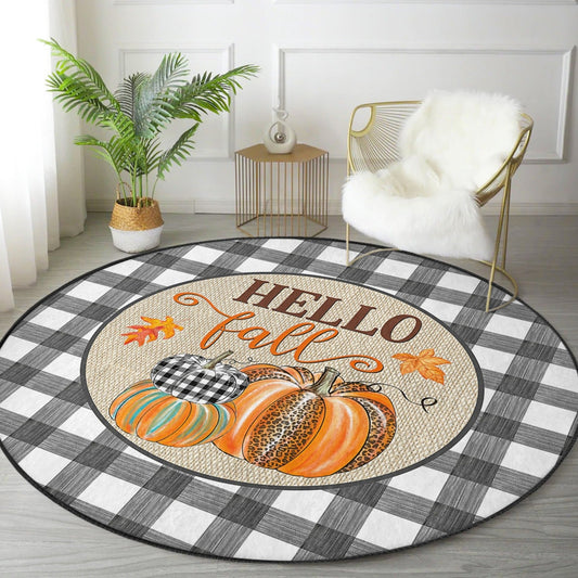 Hello Fall Pattern Washable Round Rug | Homeezone