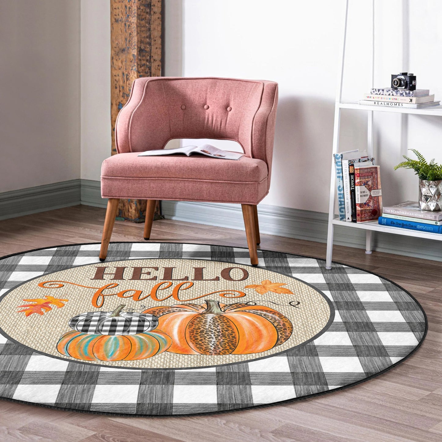 Hello Fall Pattern Washable Round Rug | Homeezone