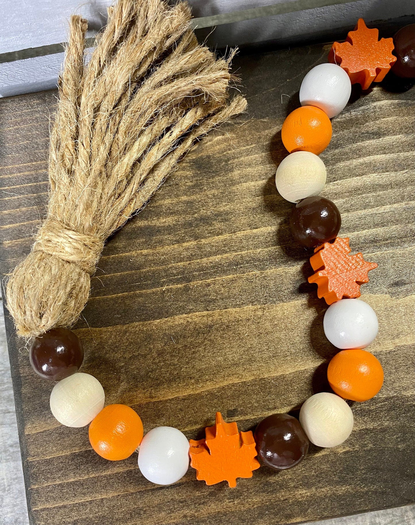 Fall Wood Bead Garland | Autumn Tiered Tray Decor | Seasonal Bead Accent