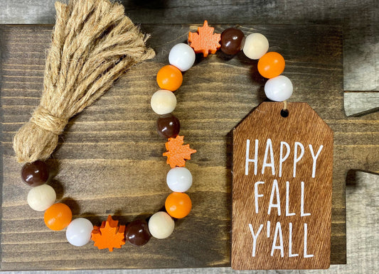 Fall Wood Bead Garland | Autumn Tiered Tray Decor | Seasonal Bead Accent