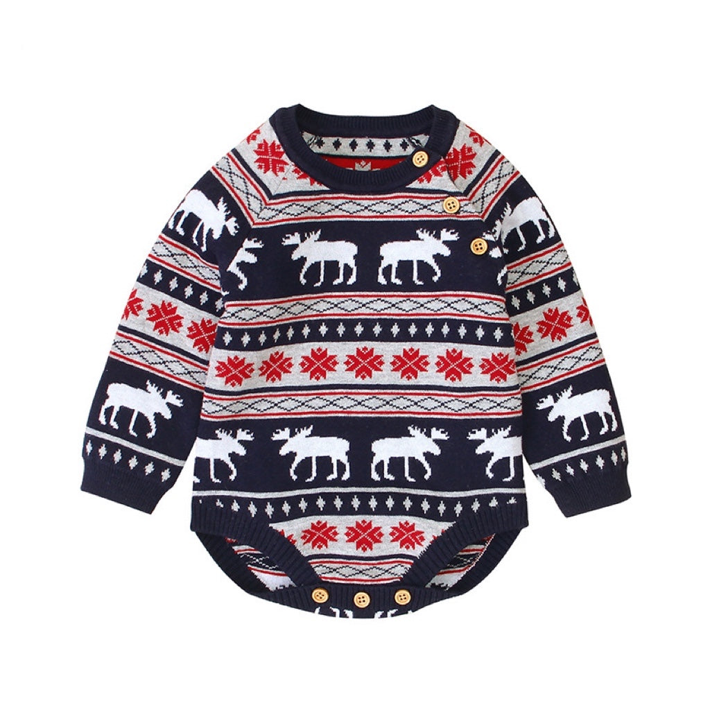Baby Christmas Deer Pattern Long-Sleeve Onesie with Shoulder Buttons